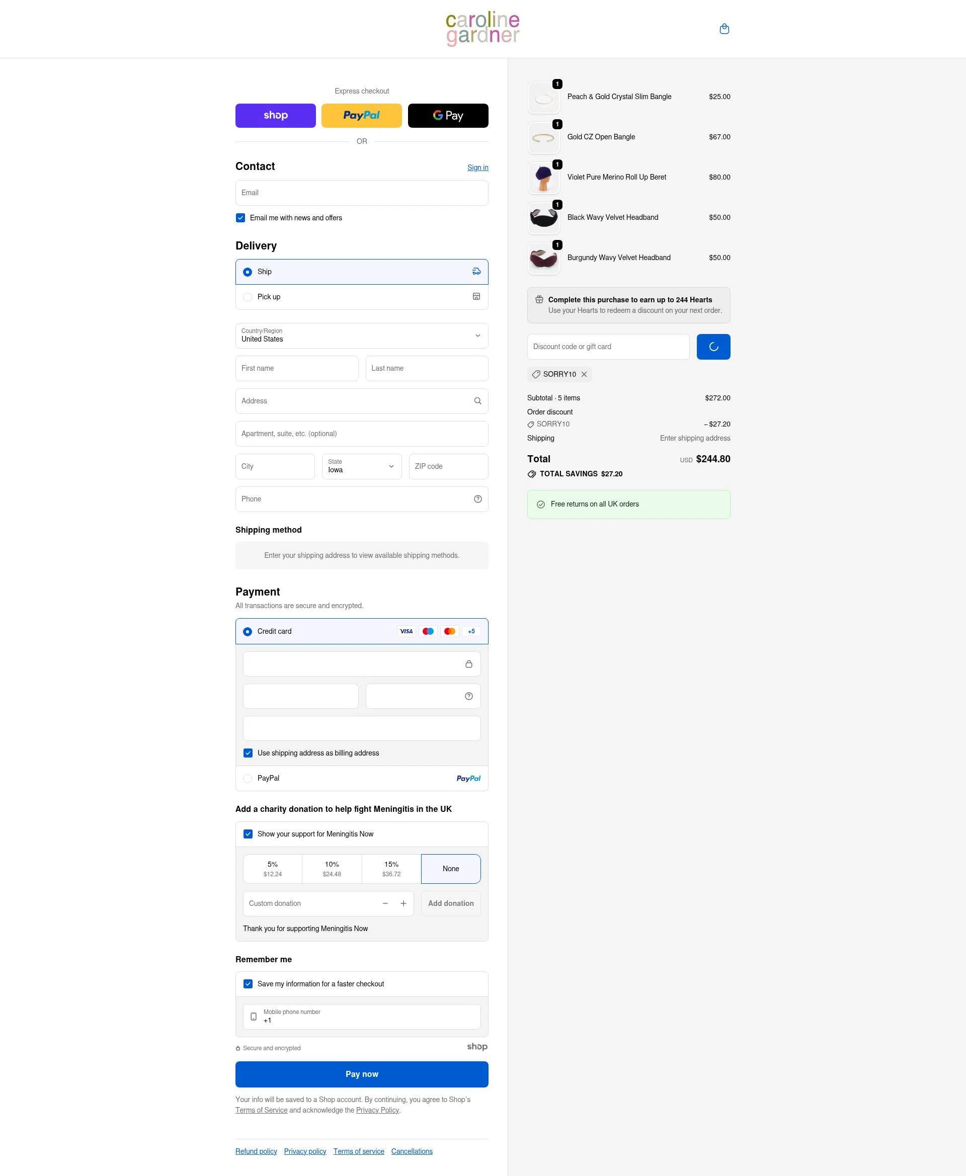 Caroline Gardner checkout page showing Caroline Gardner promo code box | Screenshot taken by SimplyCodes community member on Dec 23, 2025
