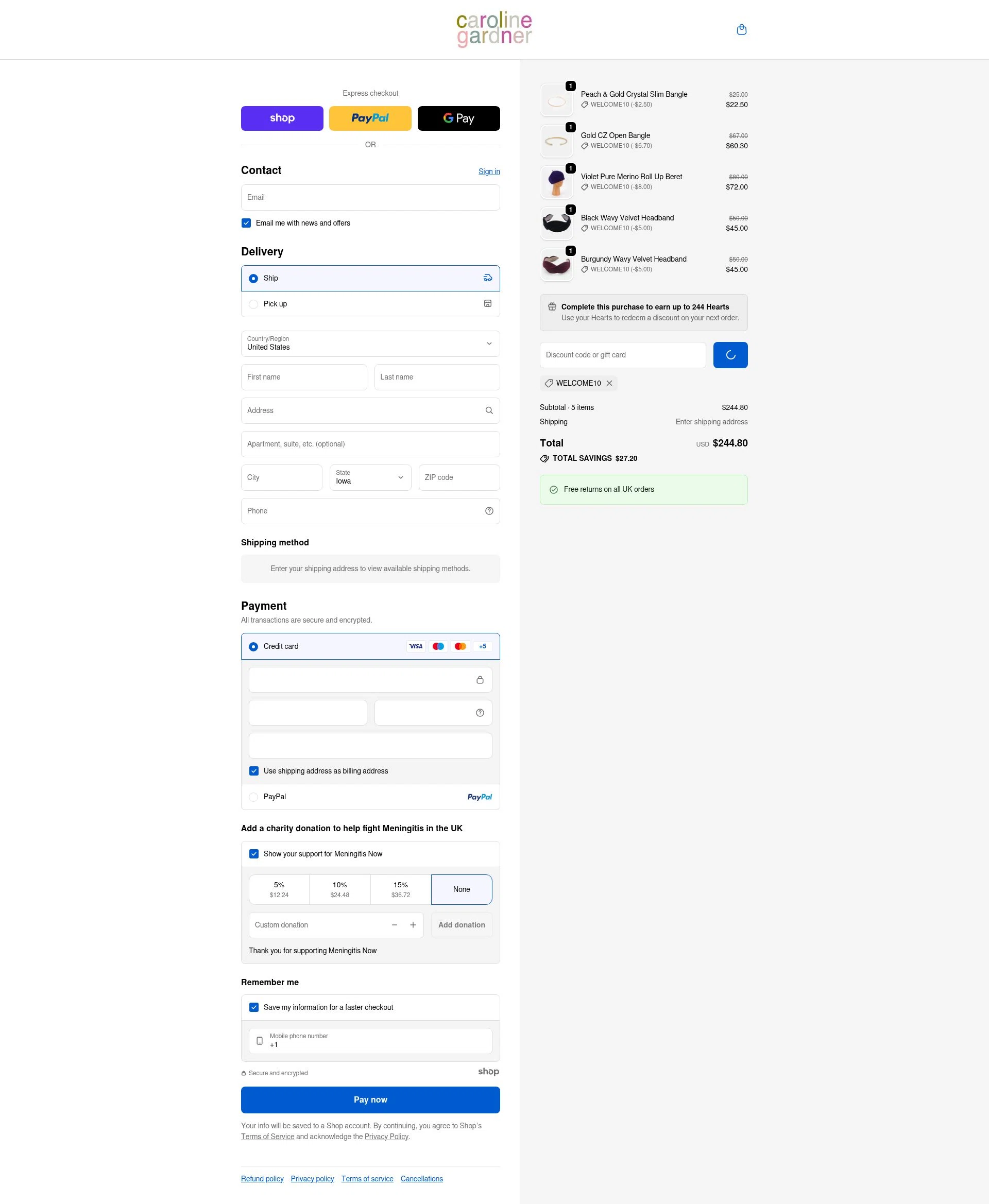 Caroline Gardner checkout page showing Caroline Gardner promo code box | Screenshot taken by SimplyCodes community member on Dec 23, 2025