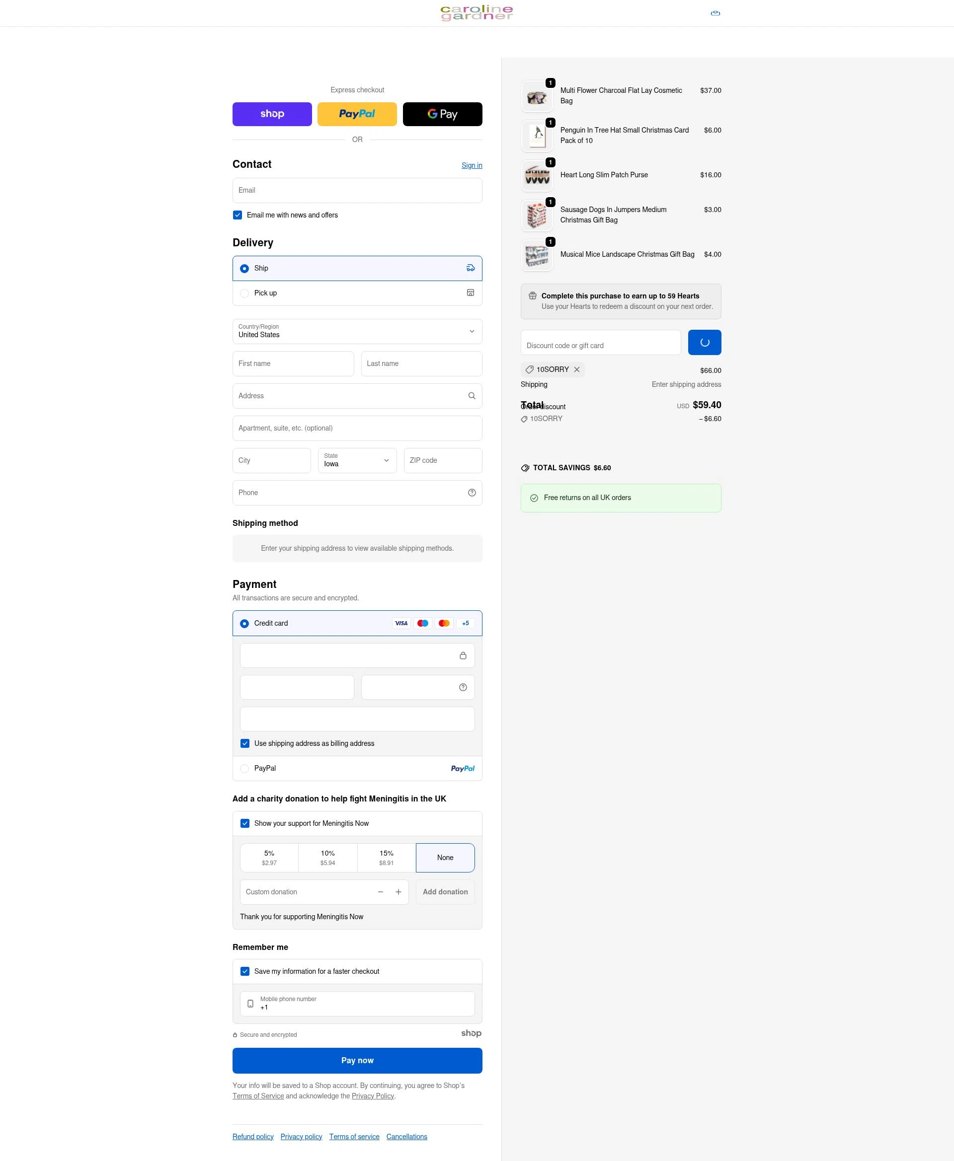 Caroline Gardner checkout page showing Caroline Gardner promo code box | Screenshot taken by SimplyCodes community member on Jan 2, 2026