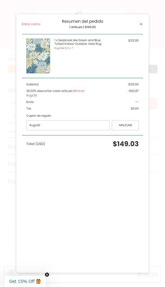 Caron's Beach House checkout page showing Caron's Beach House promo code box | Screenshot taken by SimplyCodes community member on Oct 21, 2025