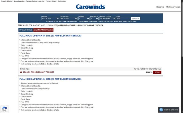 Carowinds checkout page showing Carowinds promo code box | Screenshot taken by SimplyCodes community member on Aug 25, 2025