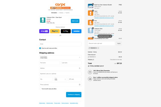 Carpe checkout page showing Carpe discount code box | Screenshot taken by SimplyCodes community member on Jul 17, 2025
