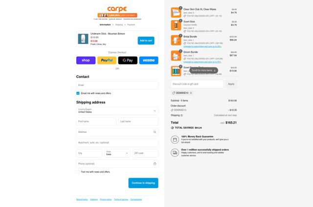 Carpe checkout page showing Carpe discount code box | Screenshot taken by SimplyCodes community member on Sep 7, 2025