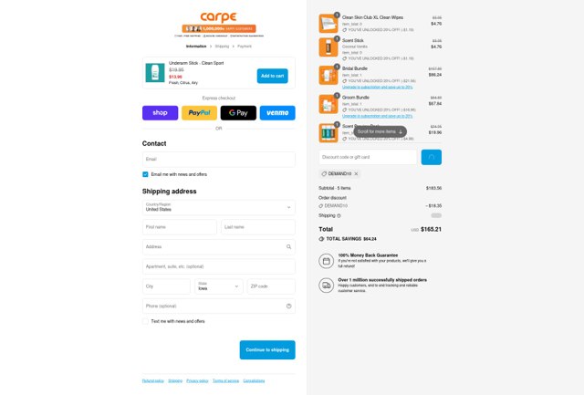 Carpe checkout page showing Carpe discount code box | Screenshot taken by SimplyCodes community member on Sep 2, 2025