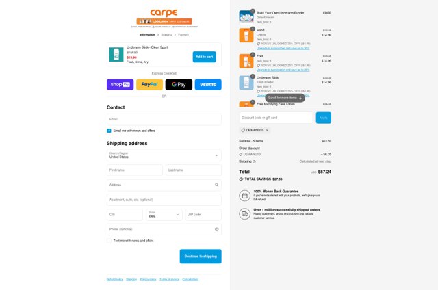 Carpe checkout page showing Carpe discount code box | Screenshot taken by SimplyCodes community member on Jul 26, 2025