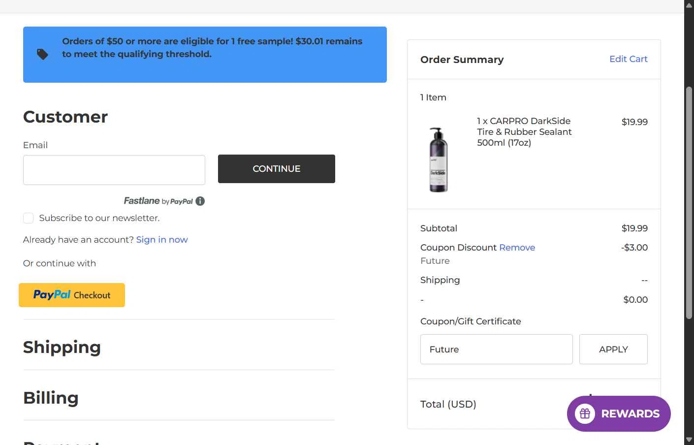 CarPro checkout page showing CarPro coupon code box | Screenshot taken by SimplyCodes community member on Oct 10, 2025