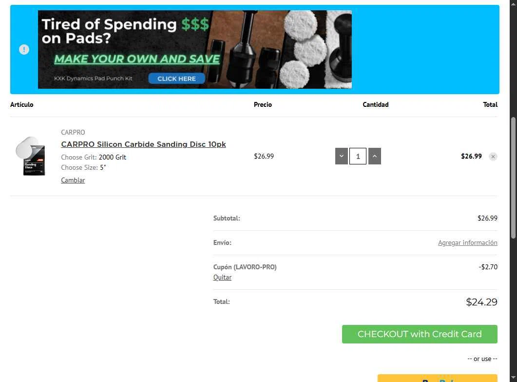 CarPro checkout page showing CarPro coupon code box | Screenshot taken by SimplyCodes community member on Oct 19, 2025