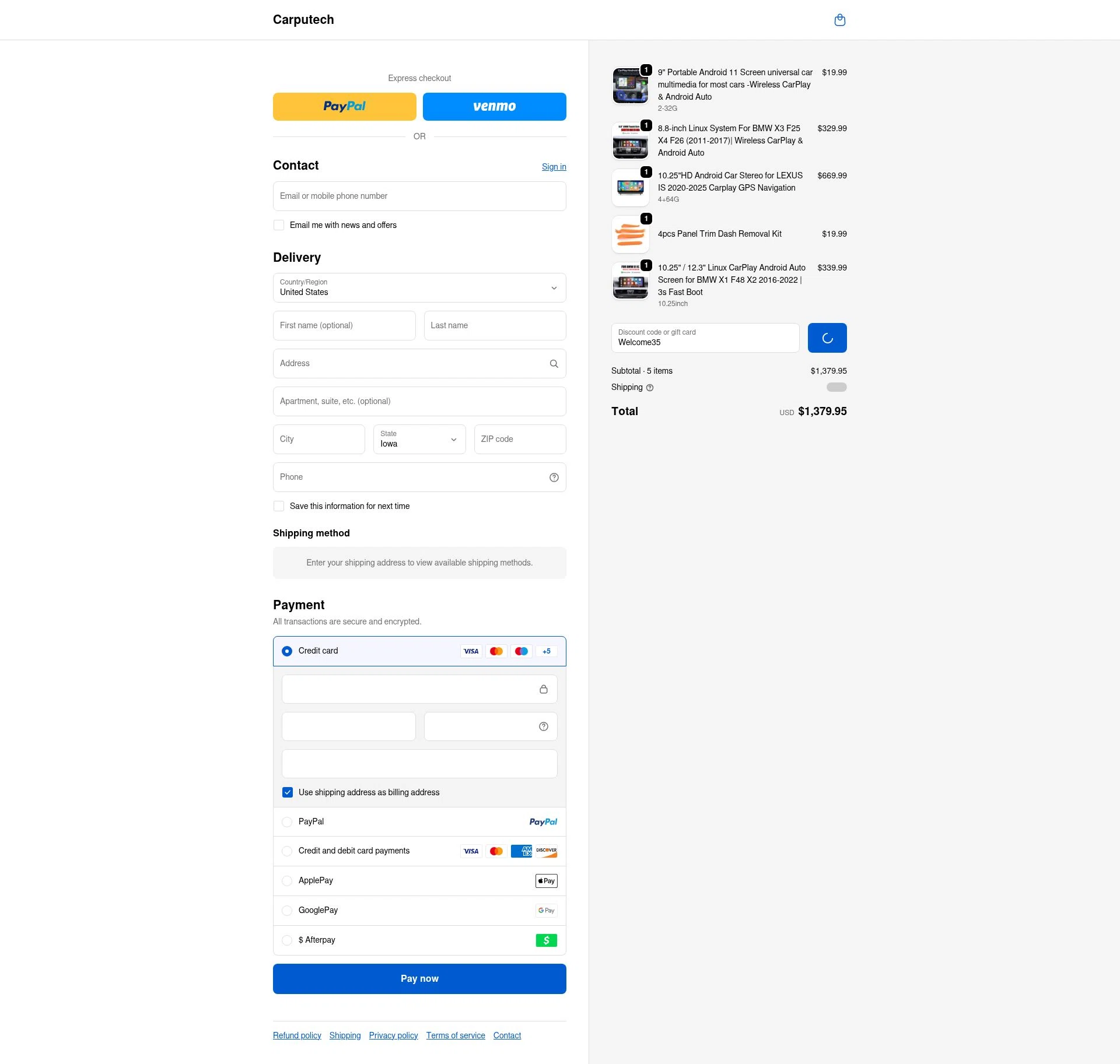Carputech checkout page showing Carputech promo code box | Screenshot taken by SimplyCodes community member on Jan 4, 2026