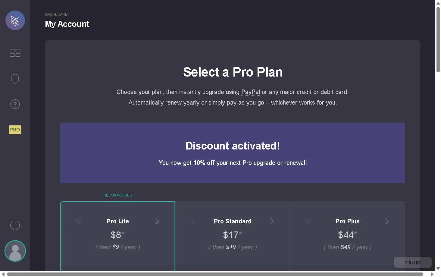 Carrd checkout page showing Carrd promo code box | Screenshot taken by SimplyCodes community member on Dec 9, 2025