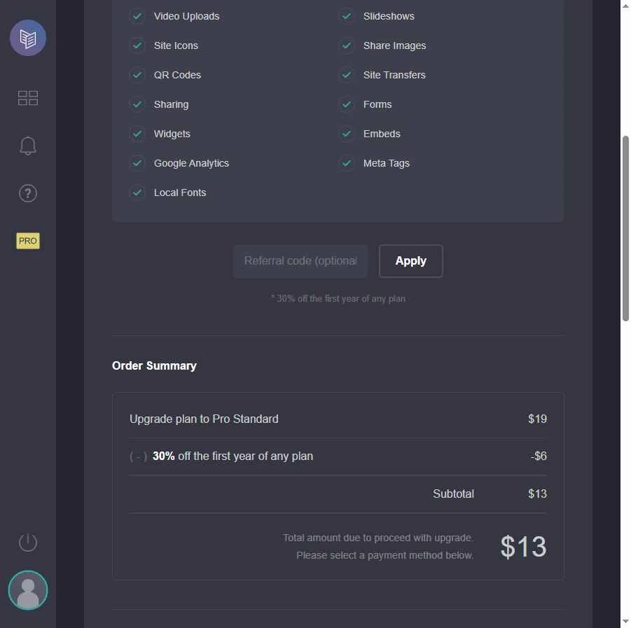 Carrd checkout page showing Carrd promo code box | Screenshot taken by SimplyCodes community member on Nov 10, 2025