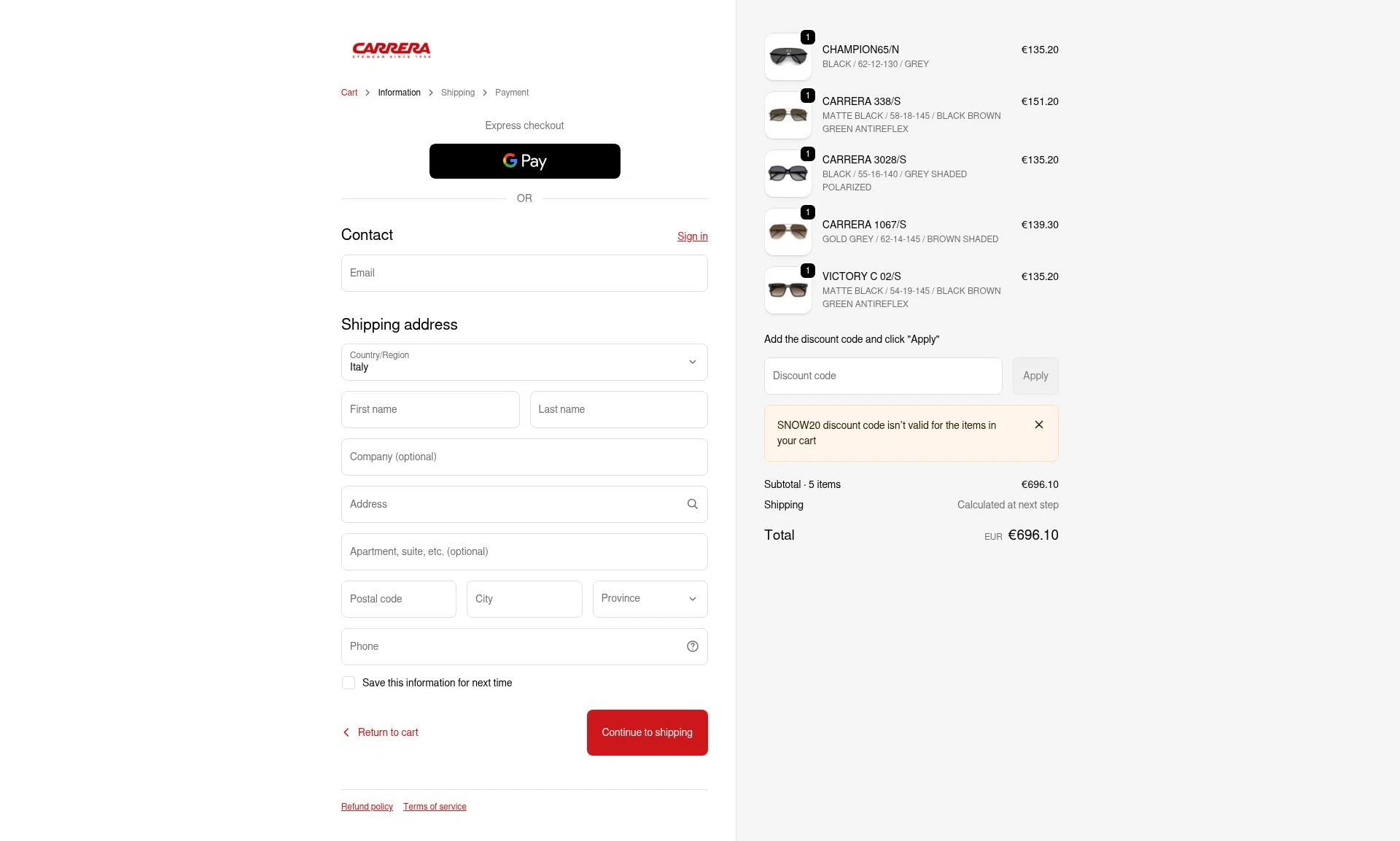 Carrera checkout page showing Carrera promo code box | Screenshot taken by SimplyCodes community member on Feb 13, 2026