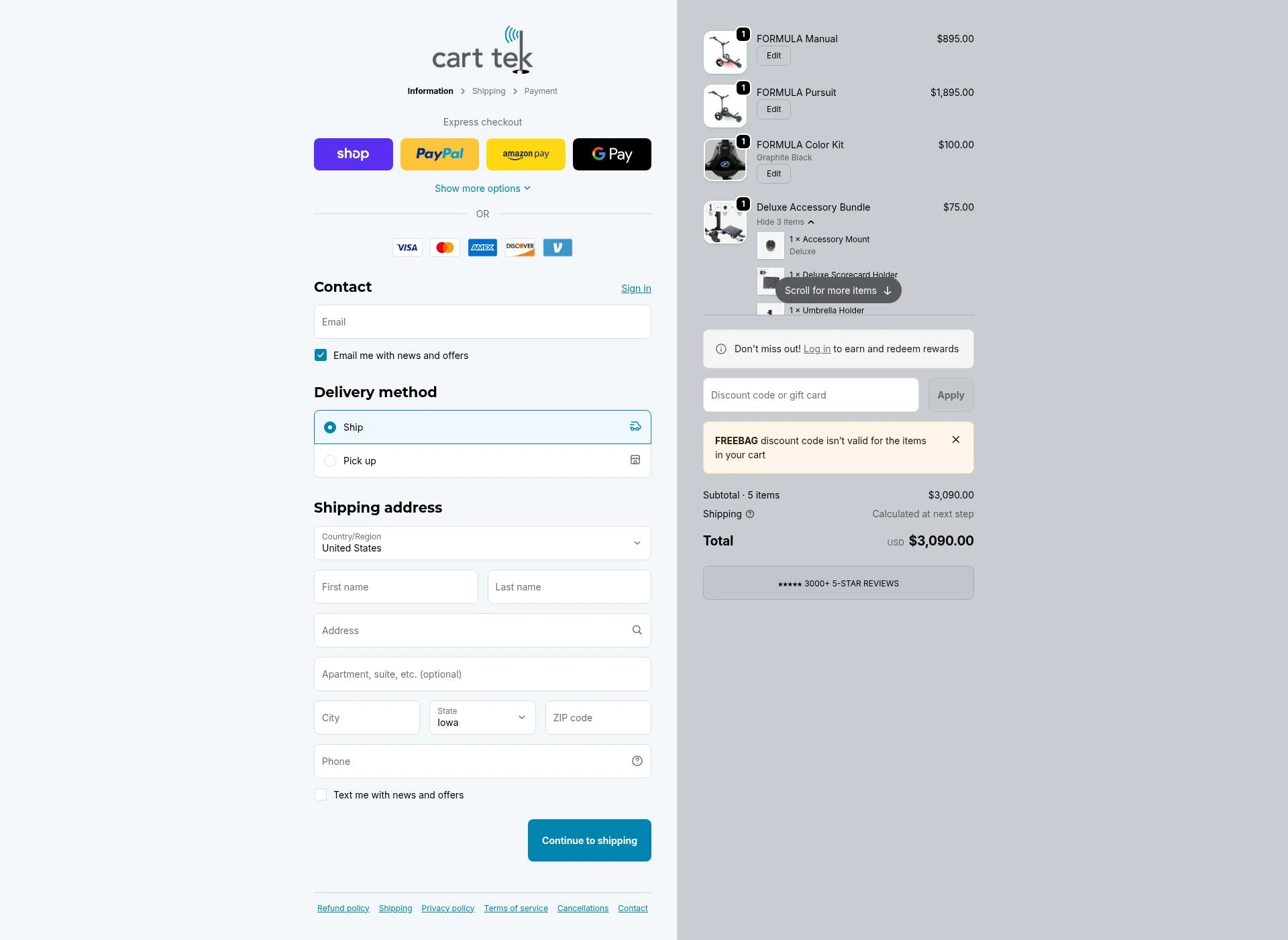Cart Tek checkout page showing Cart Tek promo code box | Screenshot taken by SimplyCodes community member on Feb 15, 2026