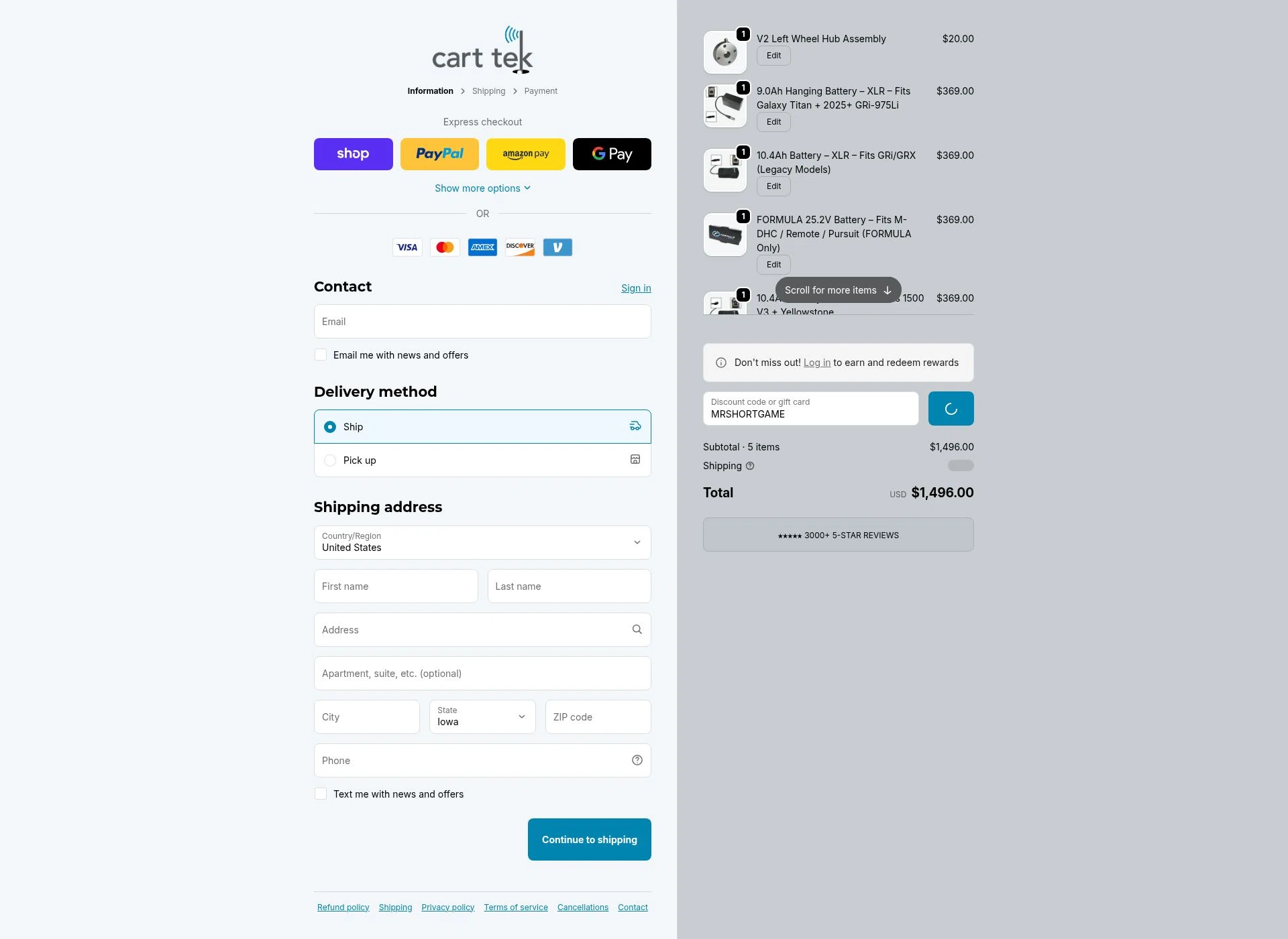 Cart Tek checkout page showing Cart Tek promo code box | Screenshot taken by SimplyCodes community member on Feb 20, 2026