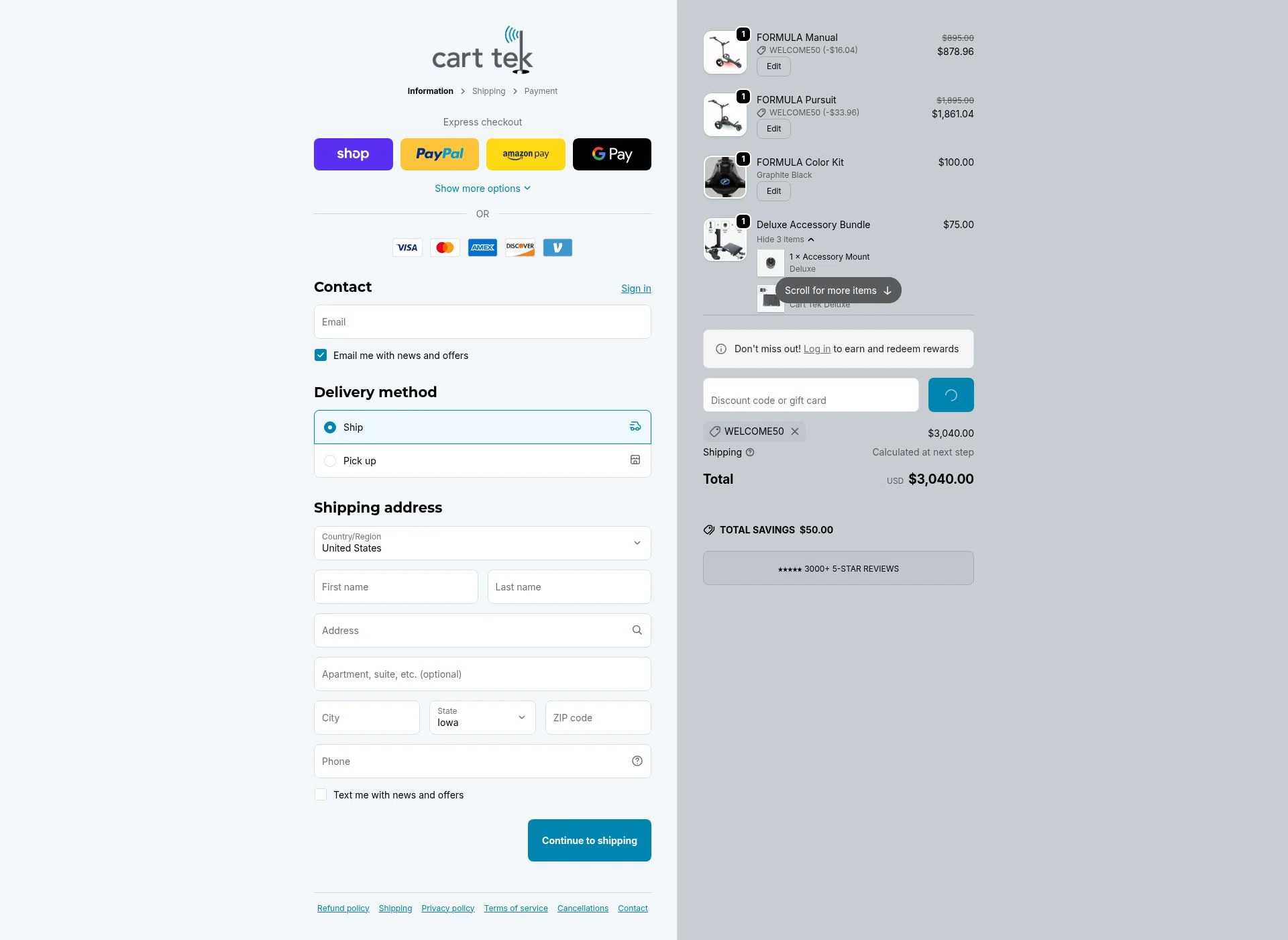 Cart Tek checkout page showing Cart Tek promo code box | Screenshot taken by SimplyCodes community member on Feb 15, 2026