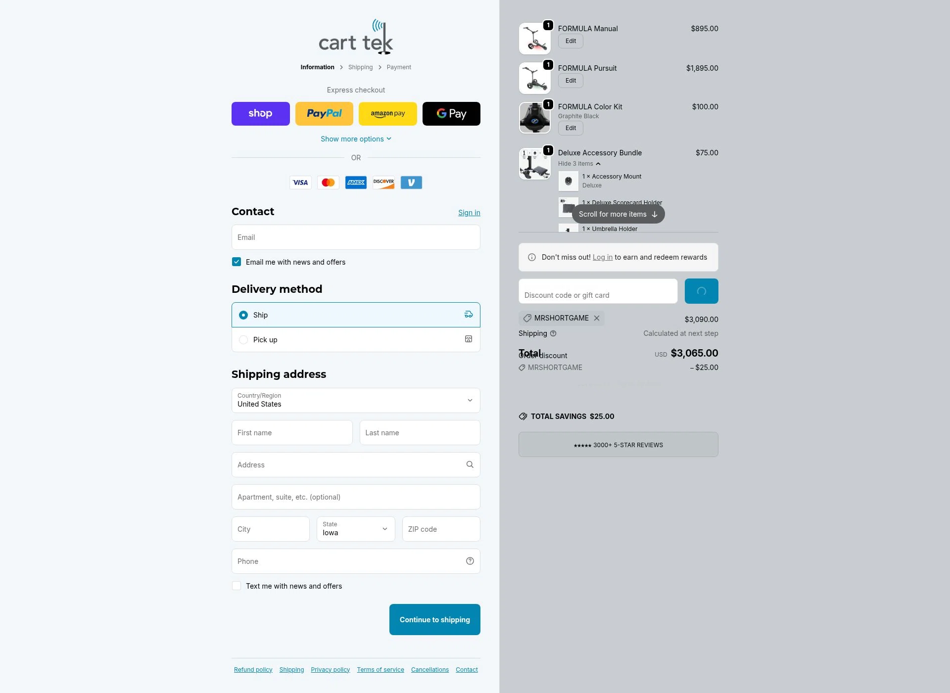 Cart Tek checkout page showing Cart Tek promo code box | Screenshot taken by SimplyCodes community member on Feb 15, 2026