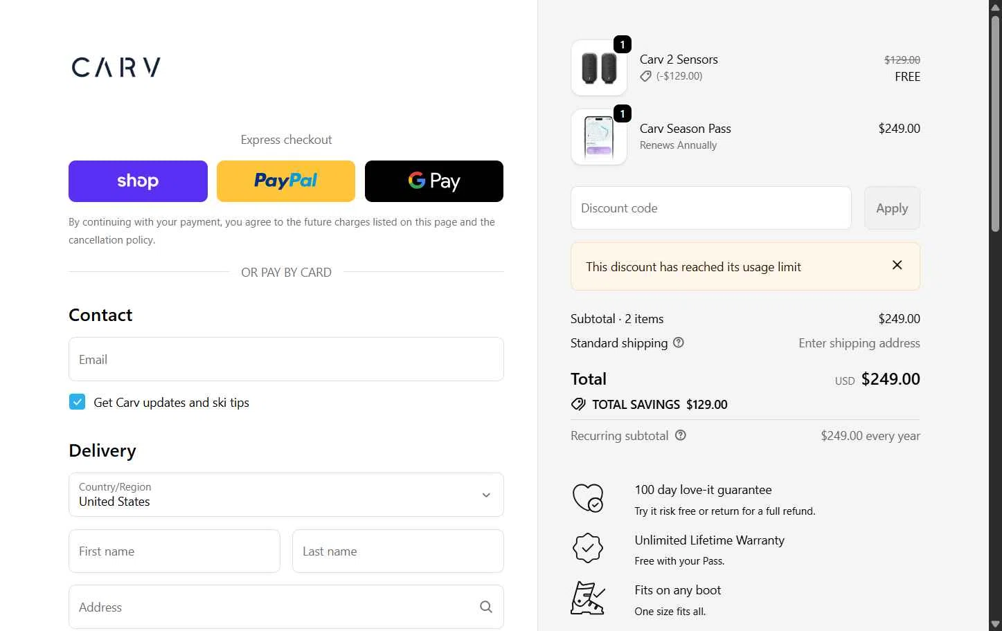 Carv checkout page showing Carv discount code box | Screenshot taken by SimplyCodes community member on Dec 31, 2025