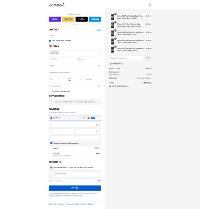 Carved checkout page showing Carved discount code box | Screenshot taken by SimplyCodes community member on Sep 15, 2025