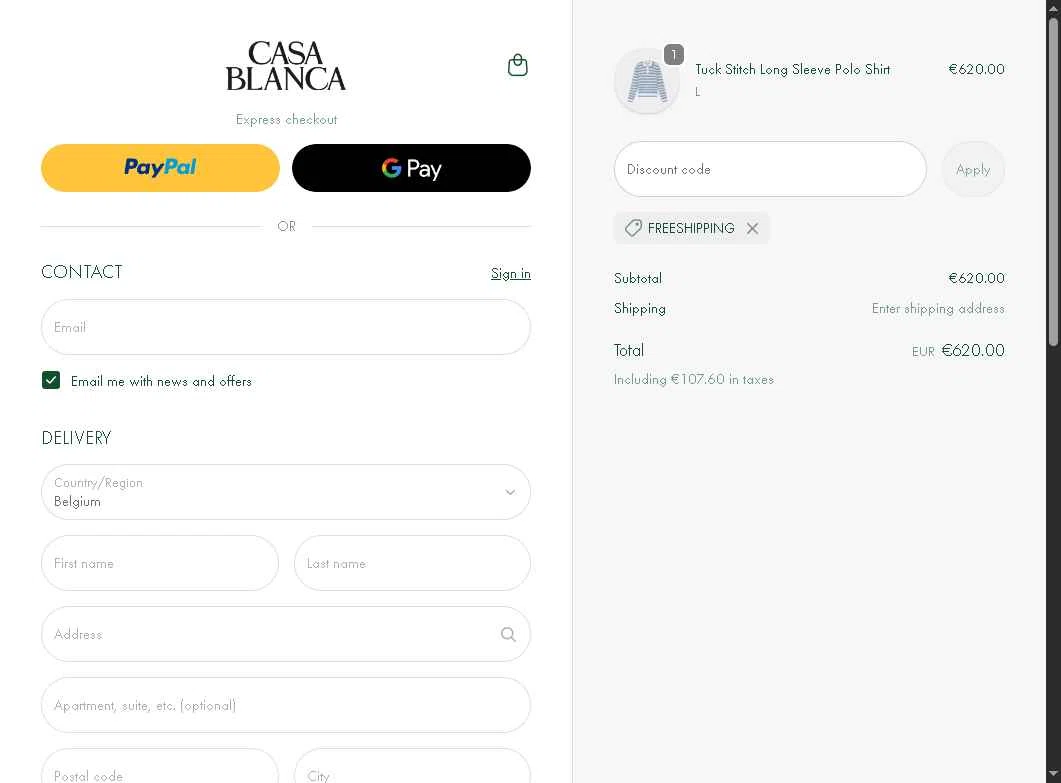 Casablanca checkout page showing Casablanca promo code box | Screenshot taken by SimplyCodes community member on Feb 12, 2026