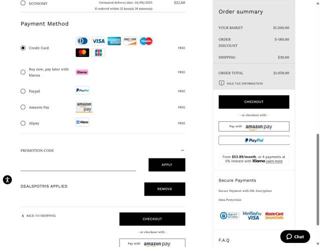 Casadei checkout page showing Casadei promo code box | Screenshot taken by SimplyCodes community member on Sep 15, 2025