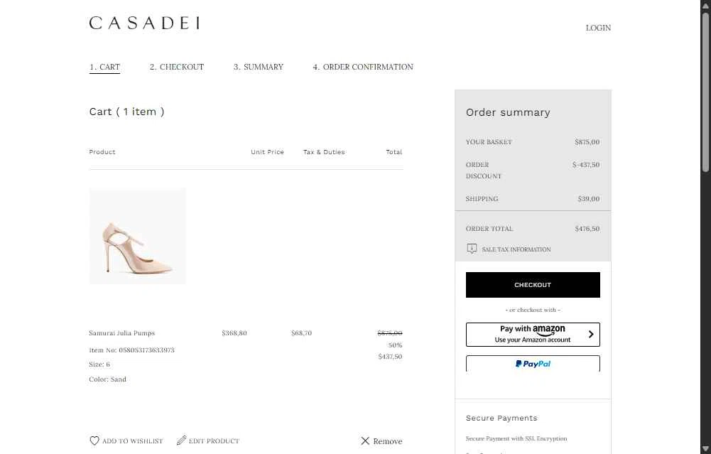 Casadei checkout page showing Casadei promo code box | Screenshot taken by SimplyCodes community member on Dec 9, 2025