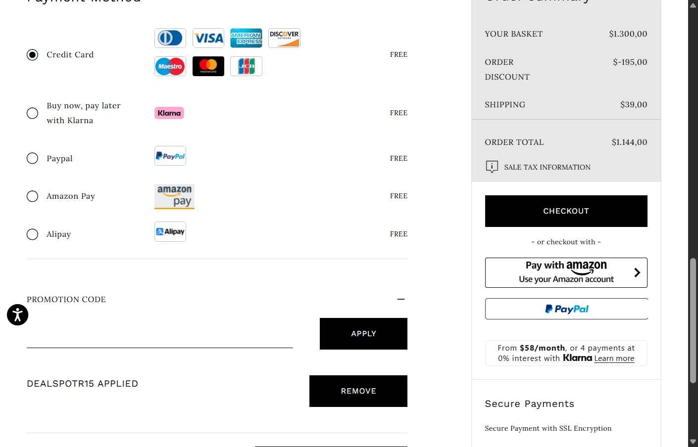 Casadei checkout page showing Casadei promo code box | Screenshot taken by SimplyCodes community member on Nov 29, 2025