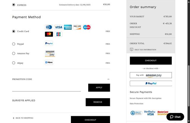 Casadei checkout page showing Casadei promo code box | Screenshot taken by SimplyCodes community member on Sep 9, 2025
