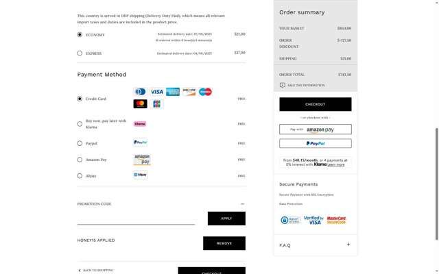Casadei checkout page showing Casadei promo code box | Screenshot taken by SimplyCodes community member on Jul 30, 2025
