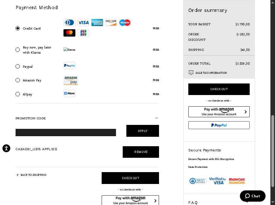 Casadei checkout page showing Casadei promo code box | Screenshot taken by SimplyCodes community member on Jan 7, 2026