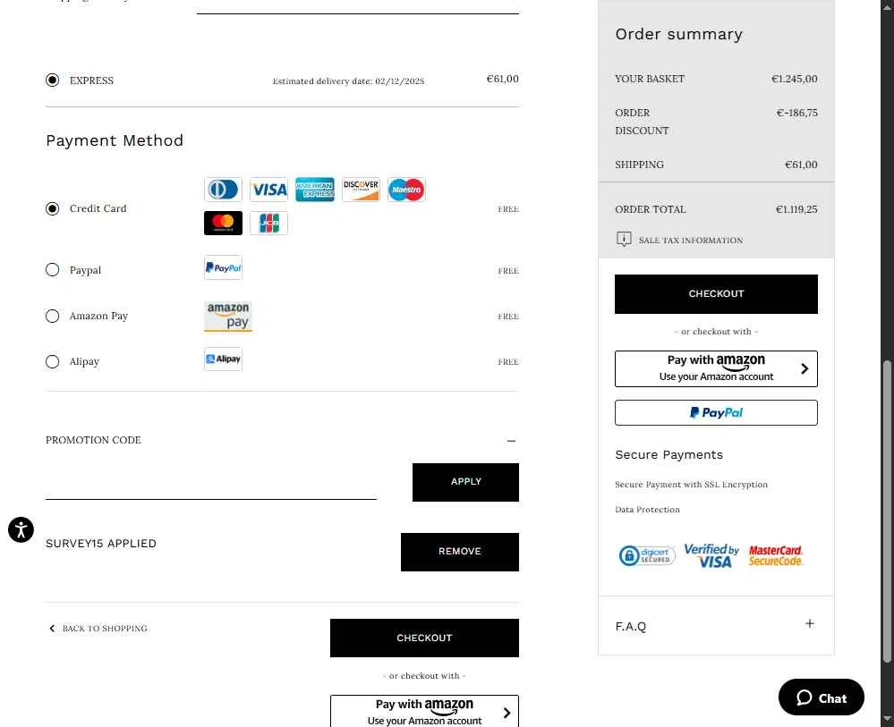 Casadei checkout page showing Casadei promo code box | Screenshot taken by SimplyCodes community member on Nov 27, 2025