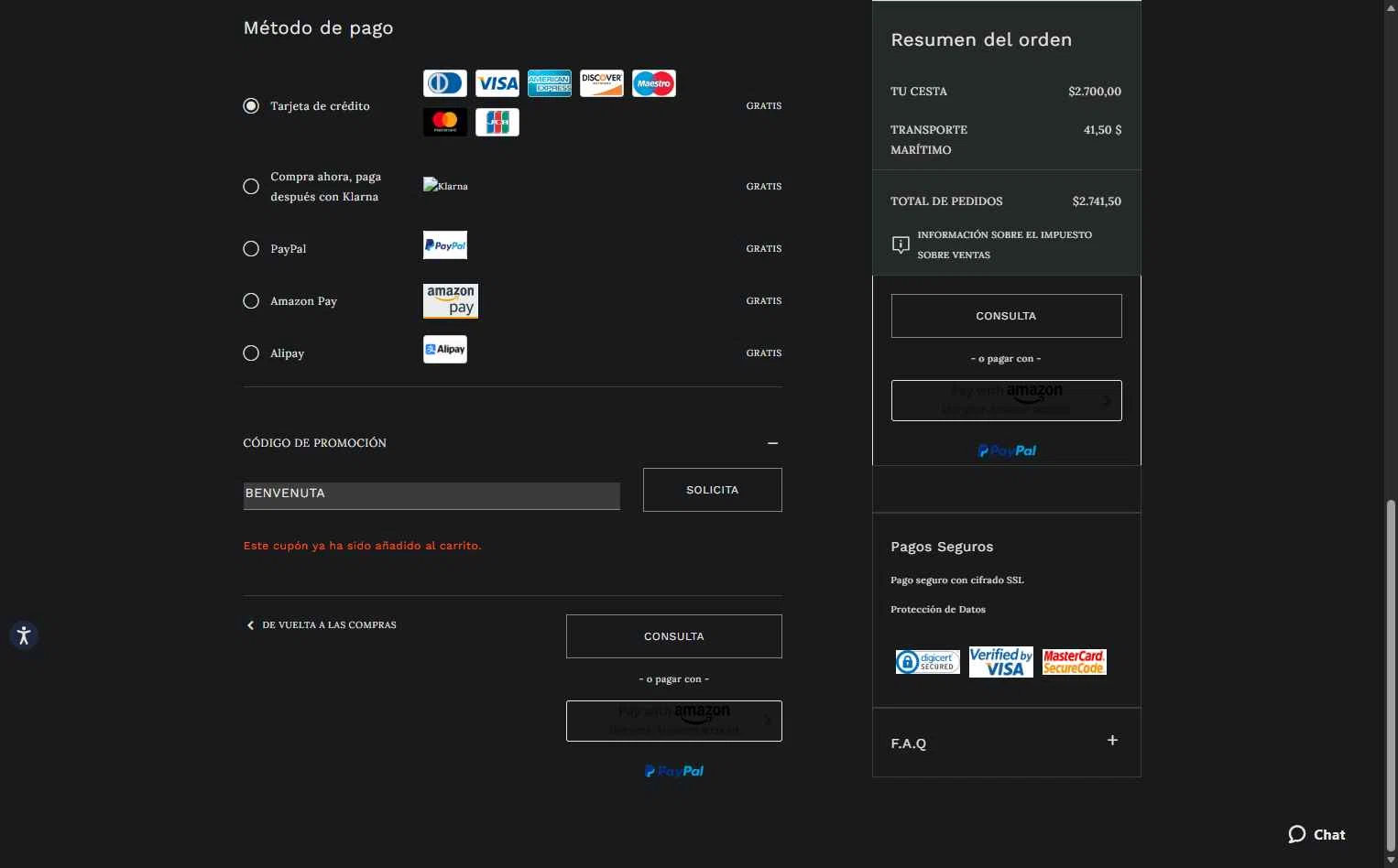 Casadei checkout page showing Casadei promo code box | Screenshot taken by SimplyCodes community member on Dec 21, 2025
