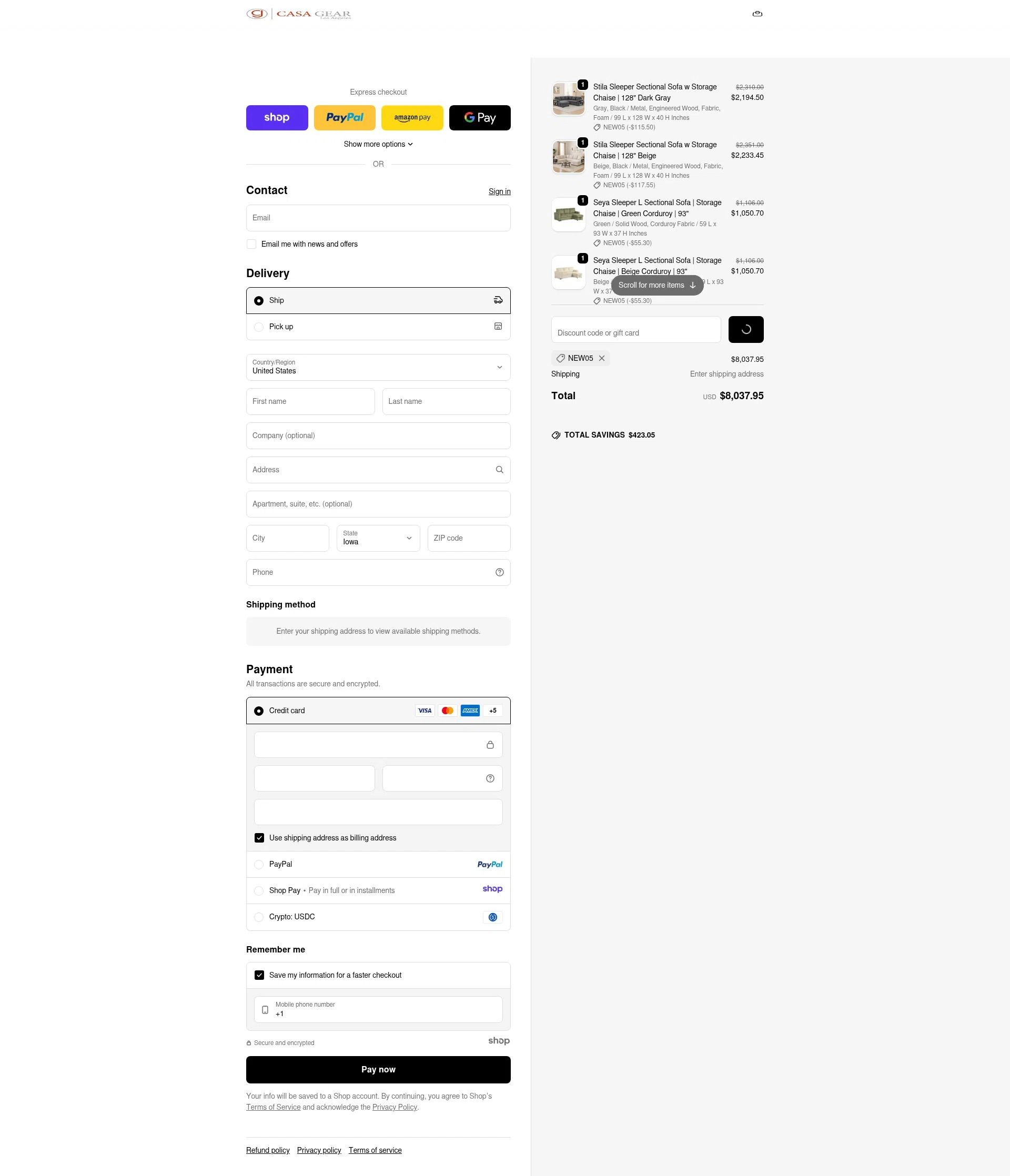 Casagear checkout page showing Casagear discount code box | Screenshot taken by SimplyCodes community member on Dec 17, 2025