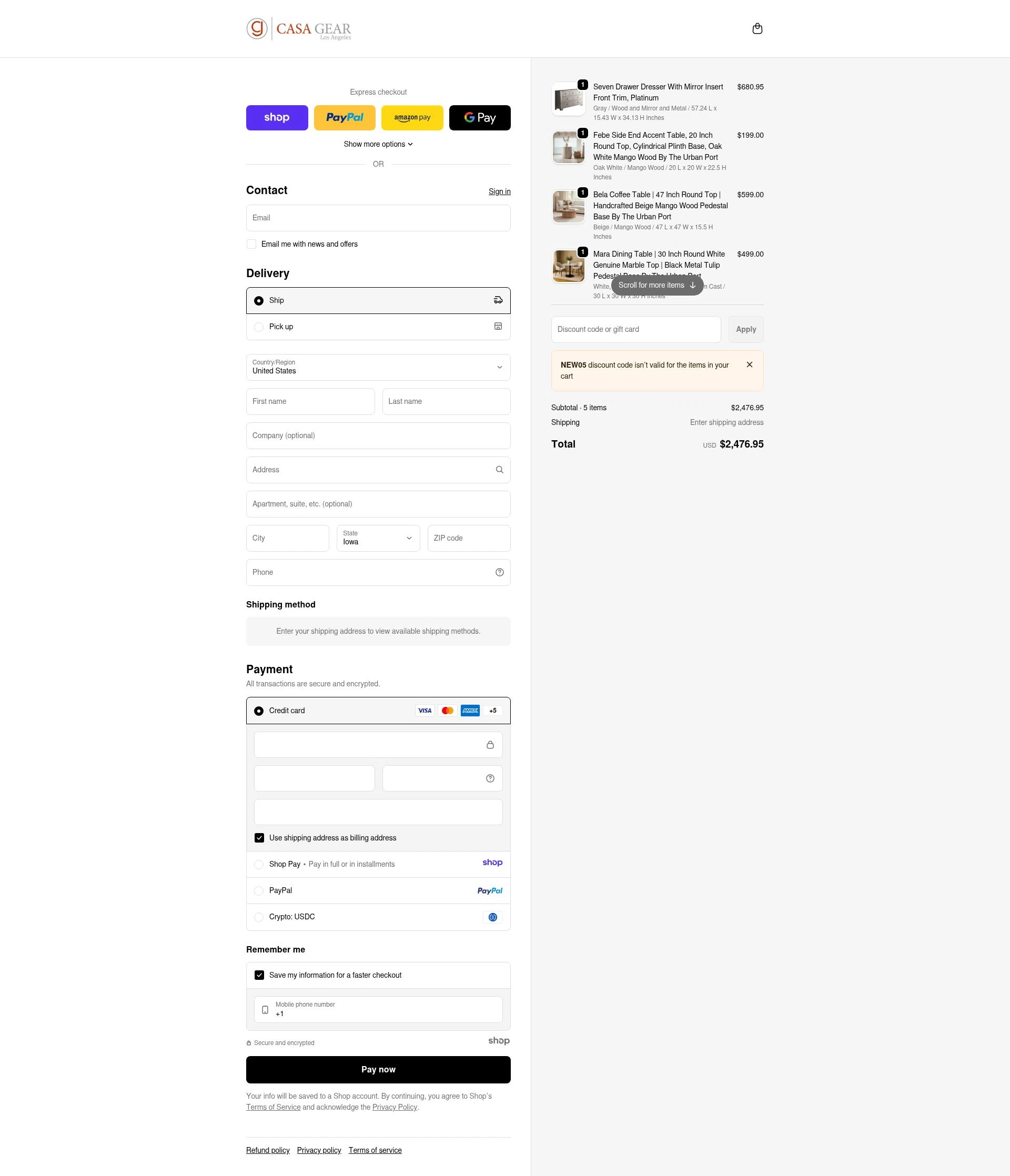 Casagear checkout page showing Casagear discount code box | Screenshot taken by SimplyCodes community member on Dec 28, 2025