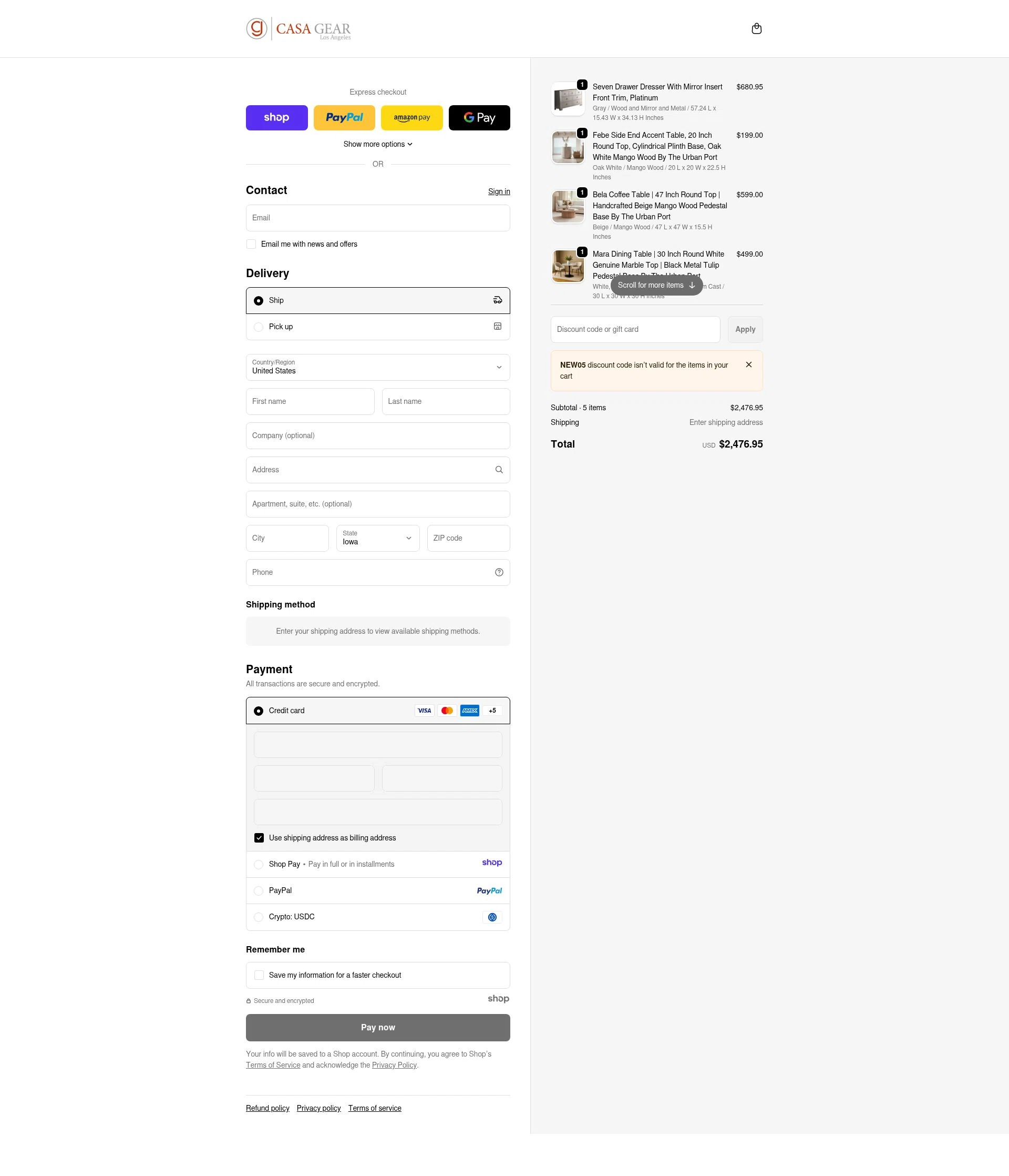 Casagear checkout page showing Casagear discount code box | Screenshot taken by SimplyCodes community member on Dec 23, 2025