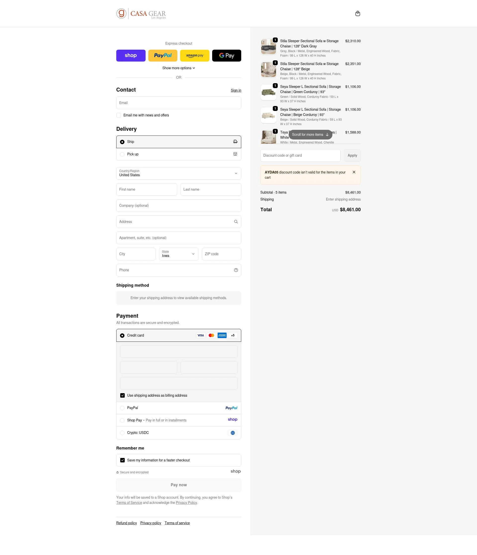Casagear checkout page showing Casagear discount code box | Screenshot taken by SimplyCodes community member on Dec 17, 2025