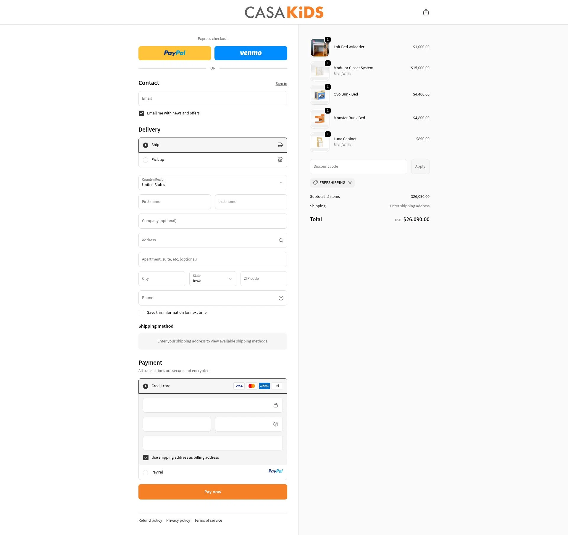 Casa Kids checkout page showing Casa Kids promo code box | Screenshot taken by SimplyCodes community member on Sep 20, 2025