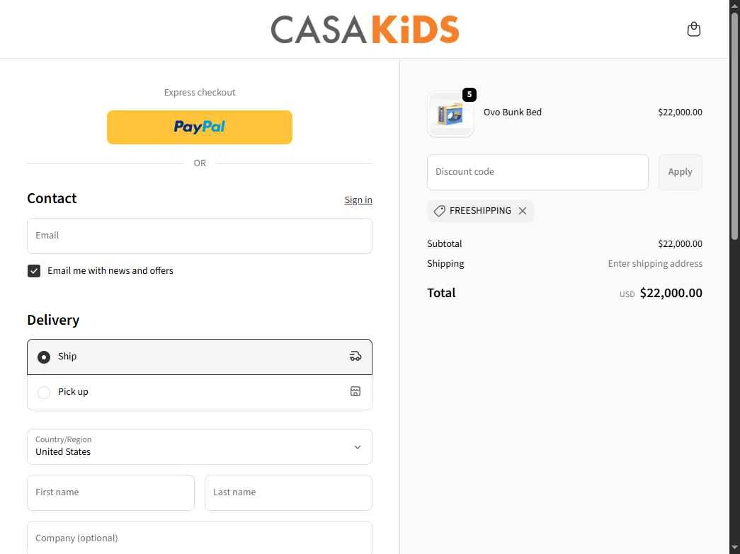 Casa Kids checkout page showing Casa Kids promo code box | Screenshot taken by SimplyCodes community member on Nov 7, 2025