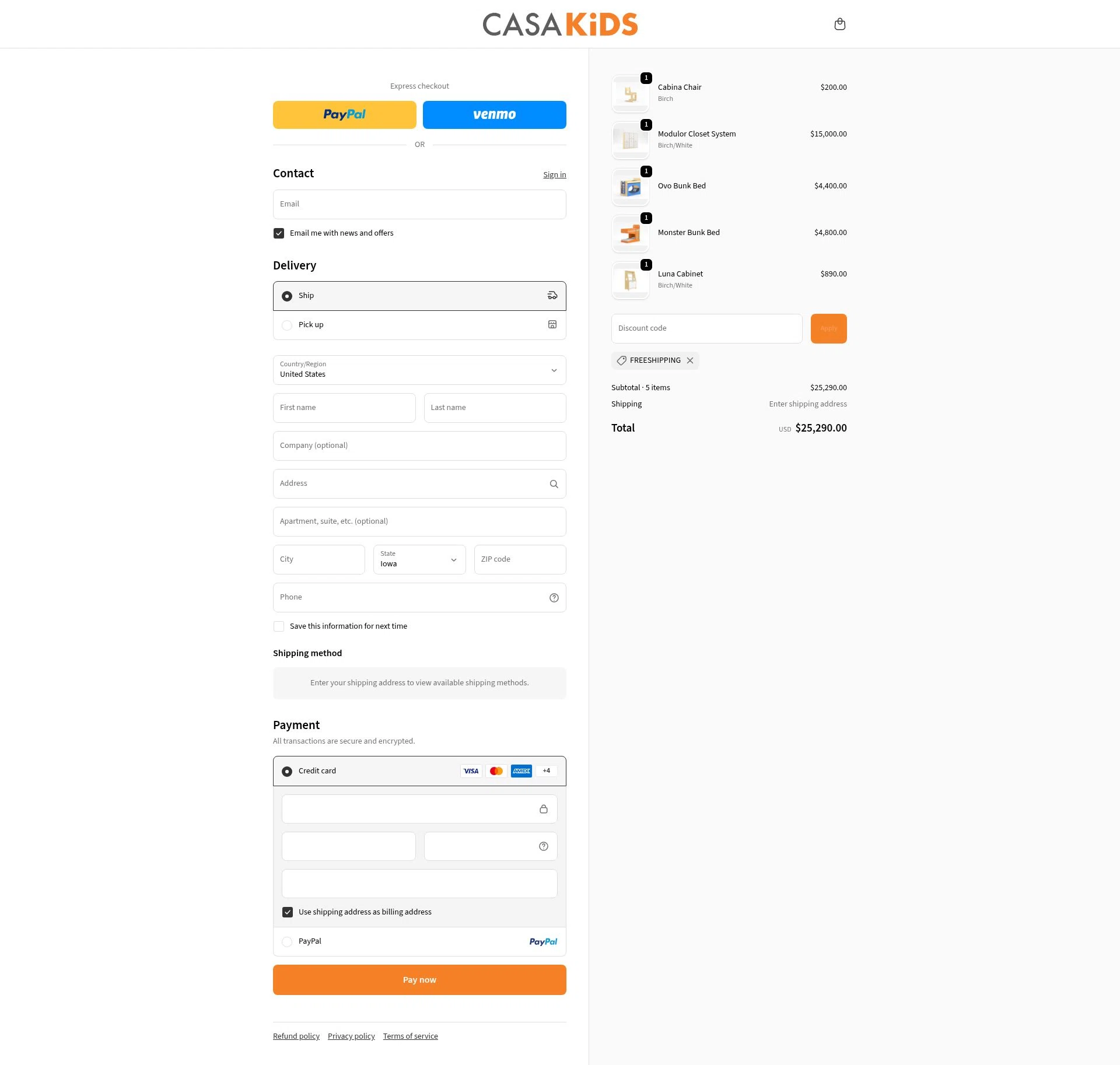 Casa Kids checkout page showing Casa Kids promo code box | Screenshot taken by SimplyCodes community member on Jan 2, 2026