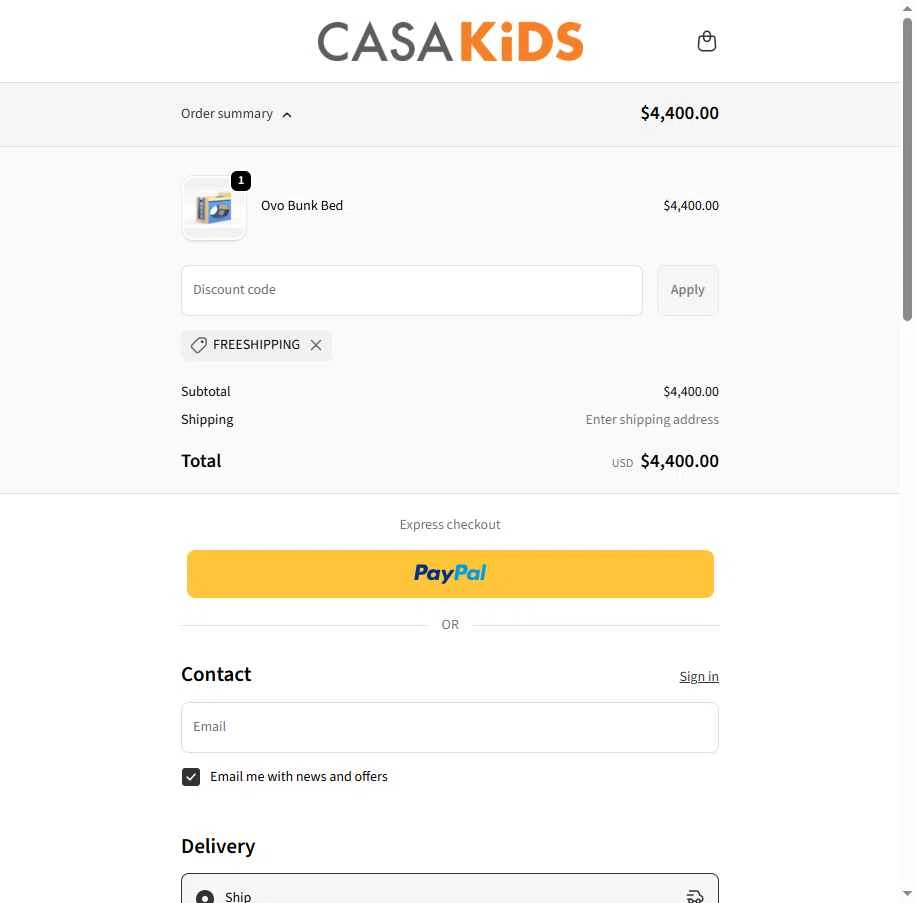 Casa Kids checkout page showing Casa Kids promo code box | Screenshot taken by SimplyCodes community member on Dec 3, 2025