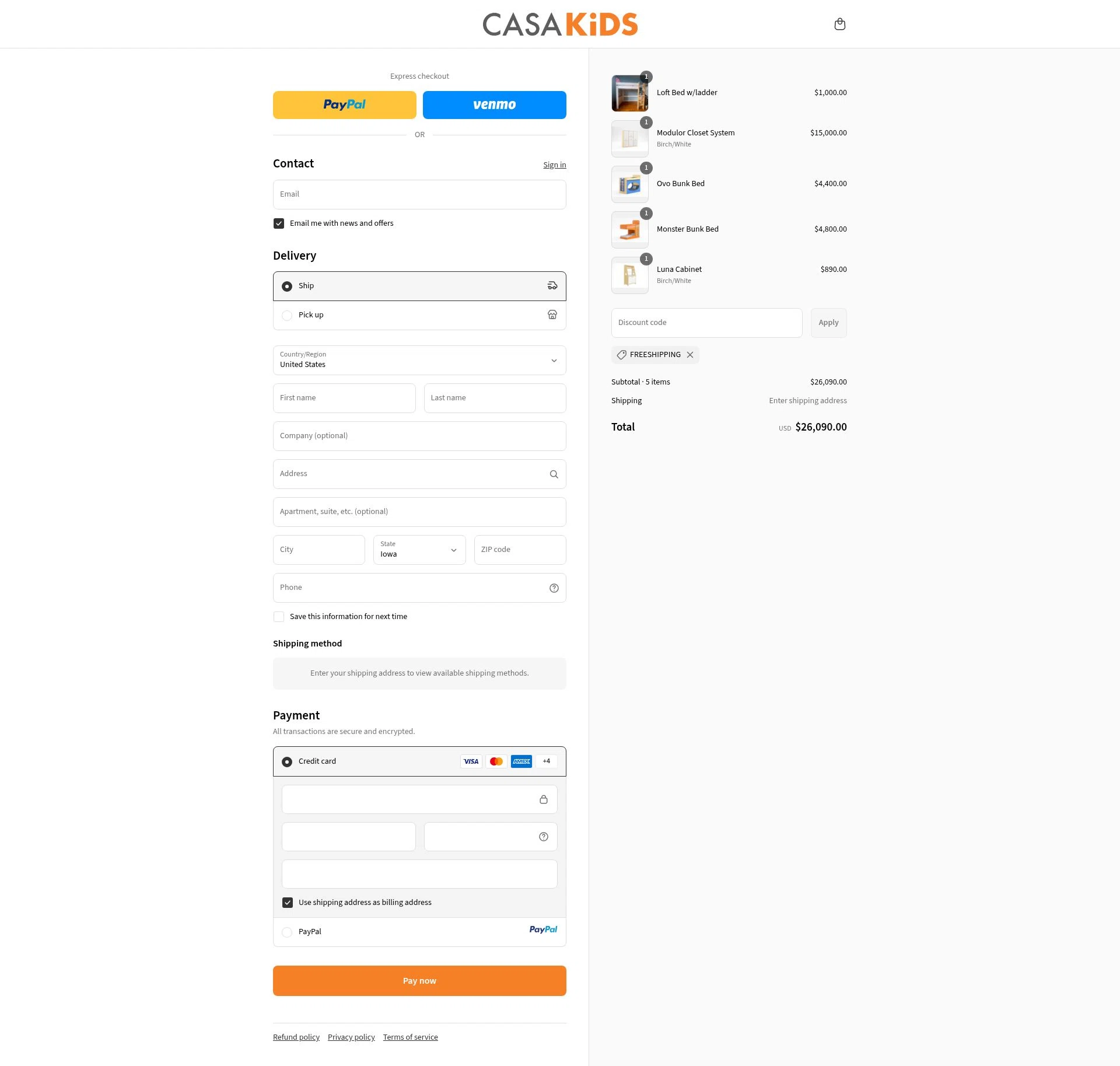 Casa Kids checkout page showing Casa Kids promo code box | Screenshot taken by SimplyCodes community member on Sep 11, 2025