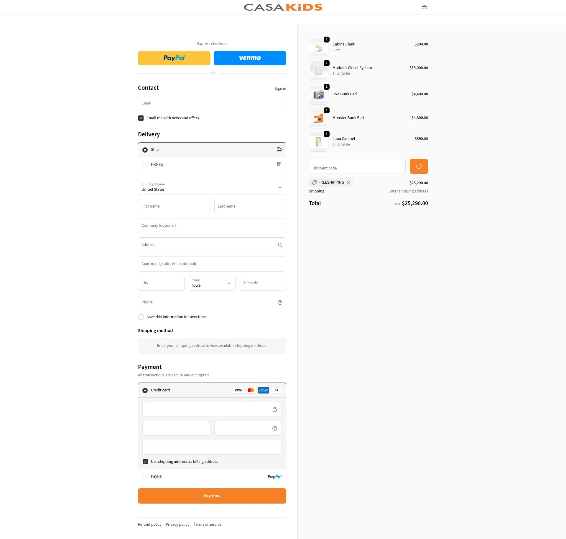 Casa Kids checkout page showing Casa Kids promo code box | Screenshot taken by SimplyCodes community member on Dec 28, 2025