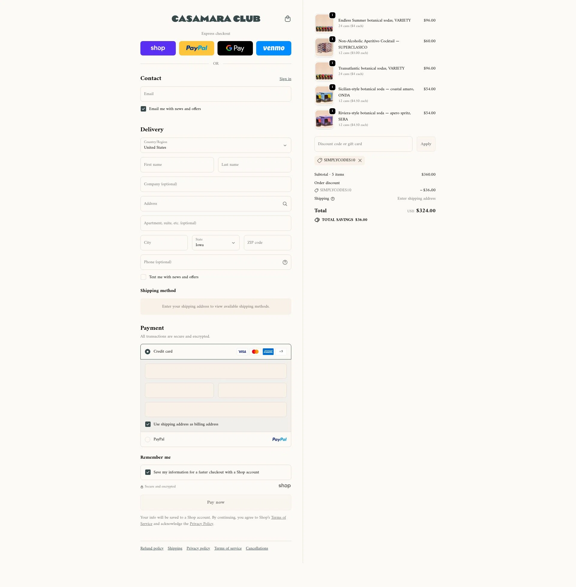 Casamara Club checkout page showing Casamara Club discount code box | Screenshot taken by SimplyCodes community member on Dec 6, 2025