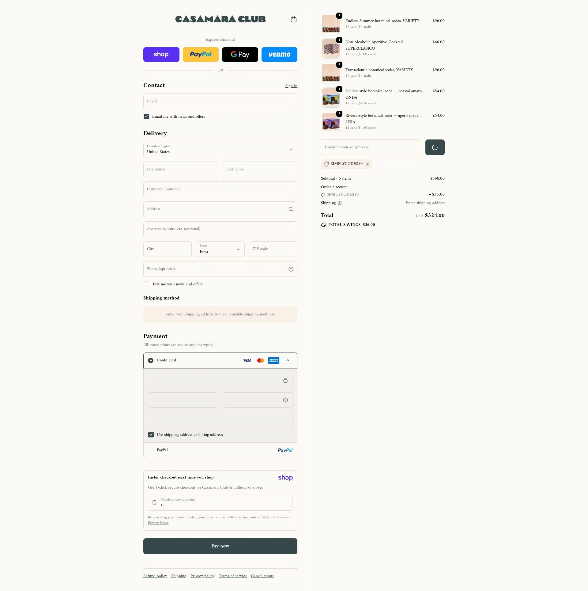 Casamara Club checkout page showing Casamara Club discount code box | Screenshot taken by SimplyCodes community member on Jan 8, 2026