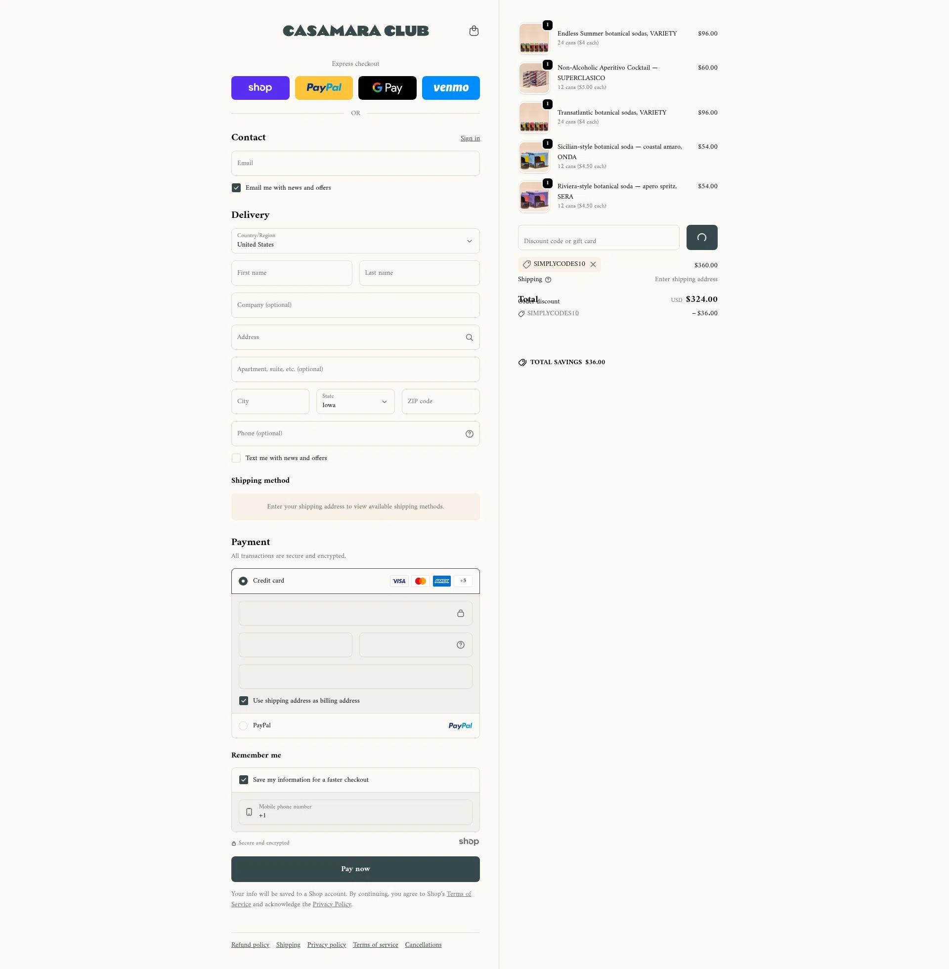 Casamara Club checkout page showing Casamara Club discount code box | Screenshot taken by SimplyCodes community member on Dec 17, 2025