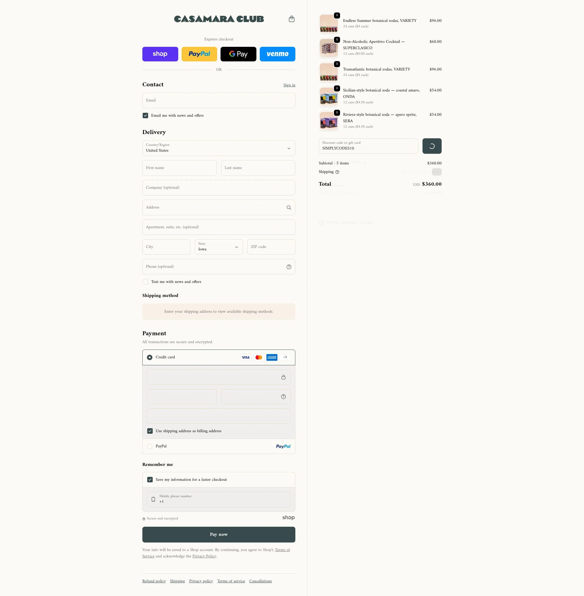 Casamara Club checkout page showing Casamara Club discount code box | Screenshot taken by SimplyCodes community member on Dec 24, 2025