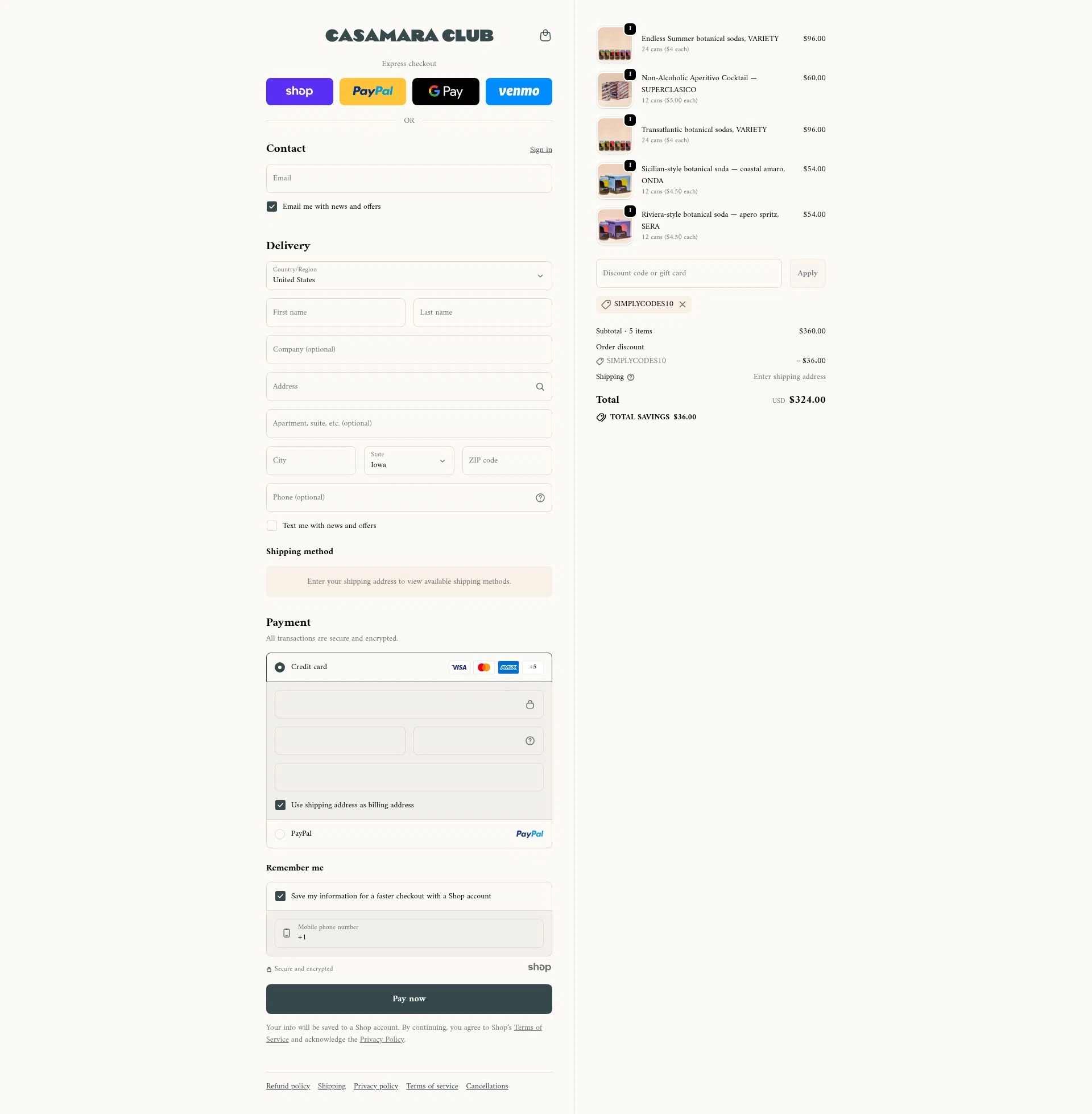 Casamara Club checkout page showing Casamara Club discount code box | Screenshot taken by SimplyCodes community member on Nov 25, 2025