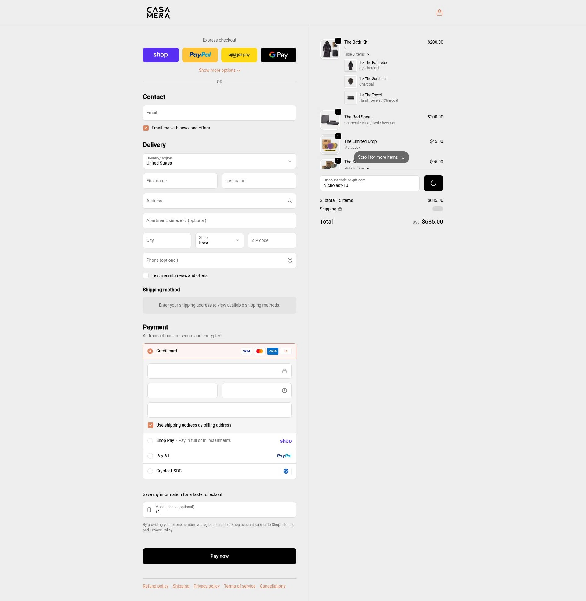 Casamera checkout page showing Casamera promo code box | Screenshot taken by SimplyCodes community member on Feb 6, 2026