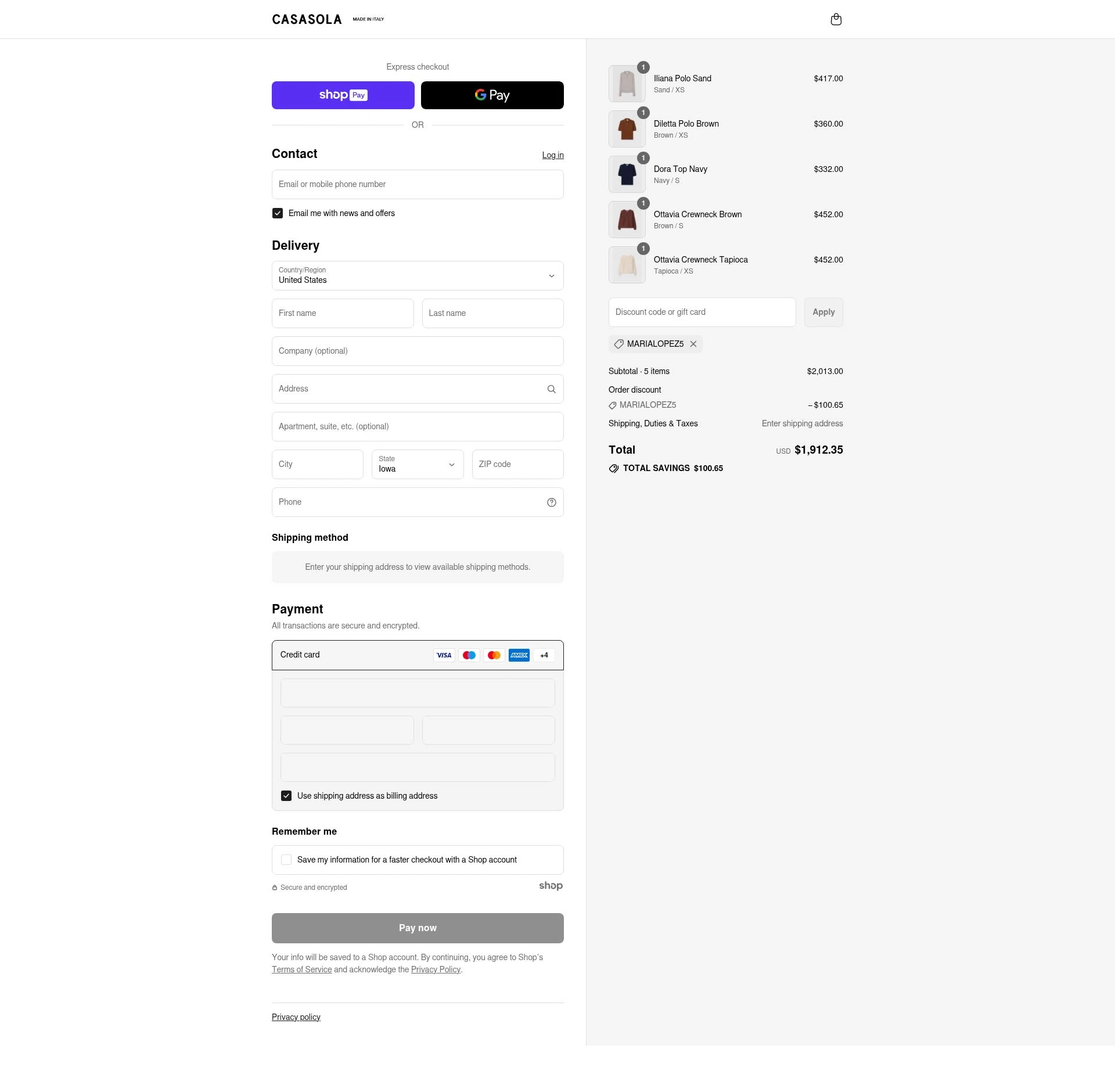 Casasola checkout page showing Casasola promo code box | Screenshot taken by SimplyCodes community member on Aug 12, 2025