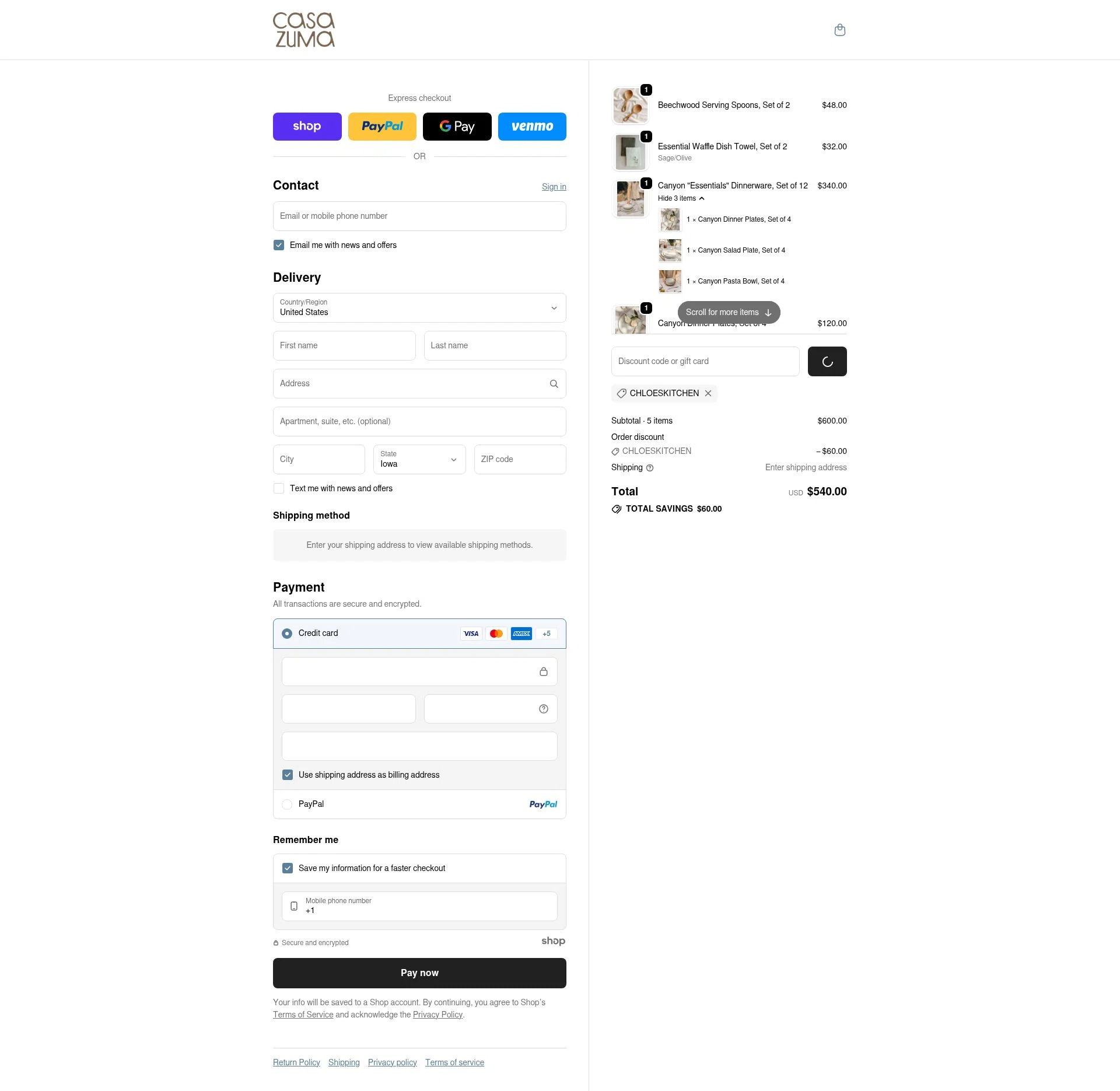 Casa Zuma checkout page showing Casa Zuma promo code box | Screenshot taken by SimplyCodes community member on Jan 3, 2026