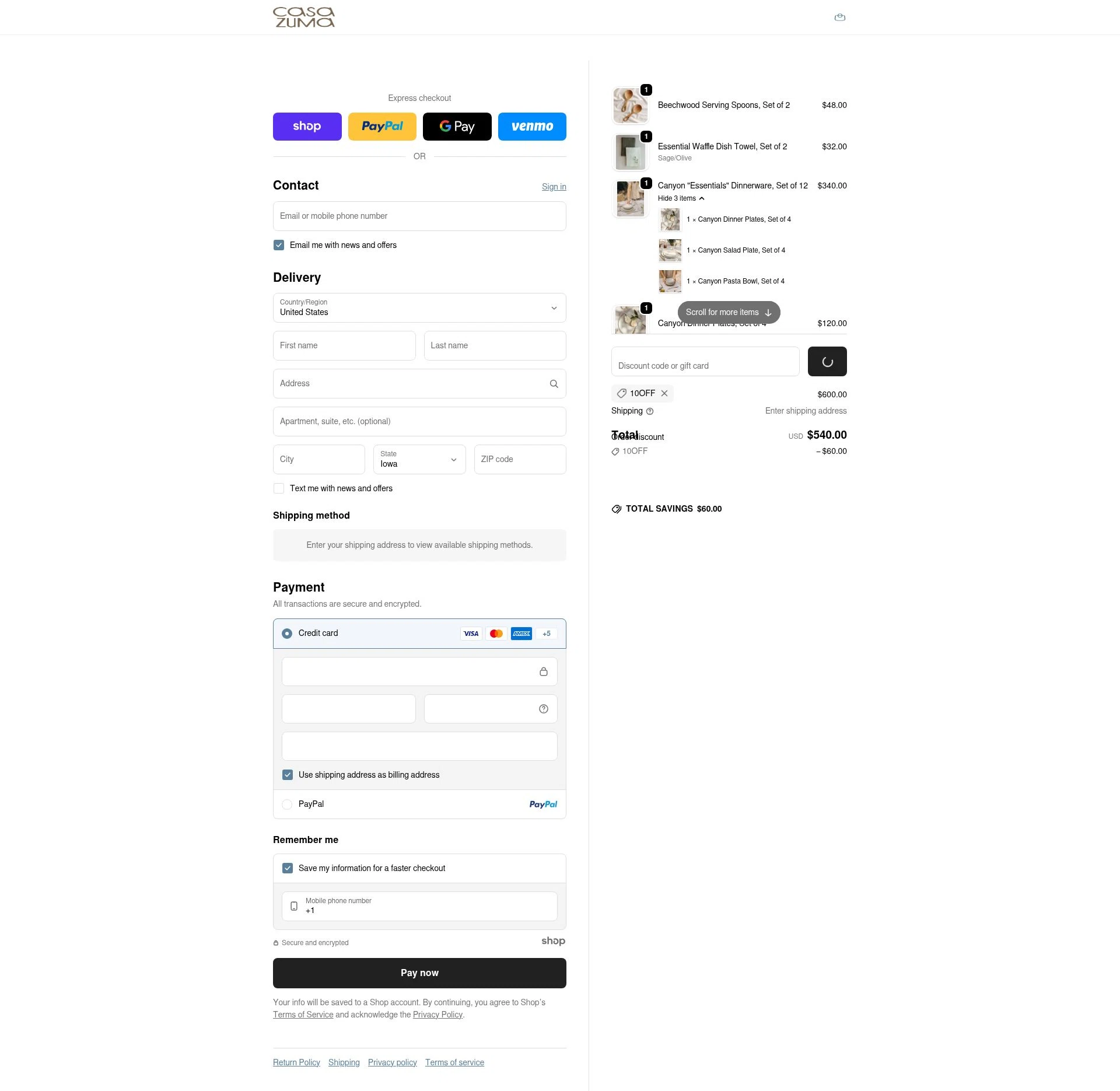 Casa Zuma checkout page showing Casa Zuma promo code box | Screenshot taken by SimplyCodes community member on Jan 3, 2026