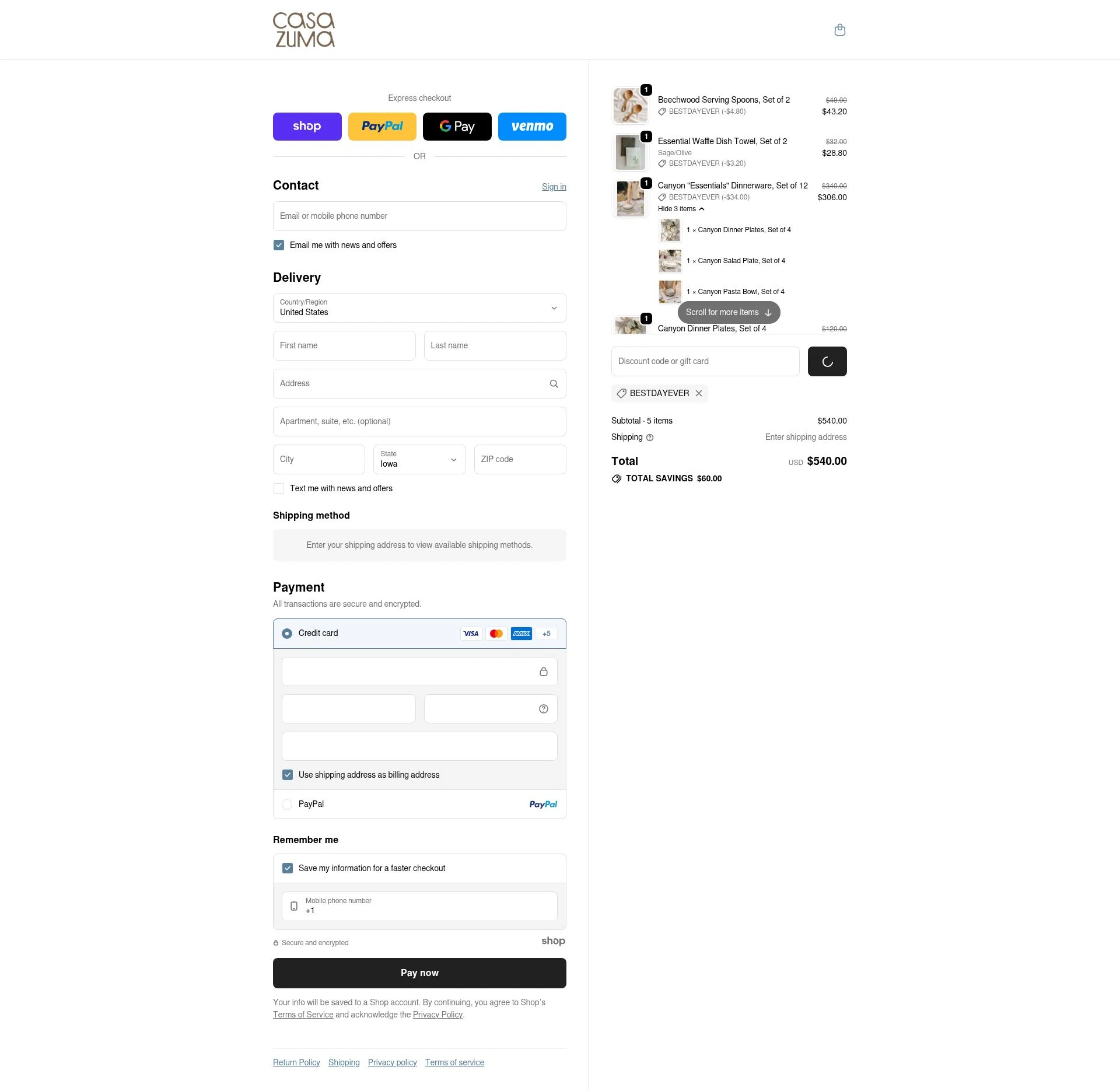 Casa Zuma checkout page showing Casa Zuma promo code box | Screenshot taken by SimplyCodes community member on Jan 3, 2026